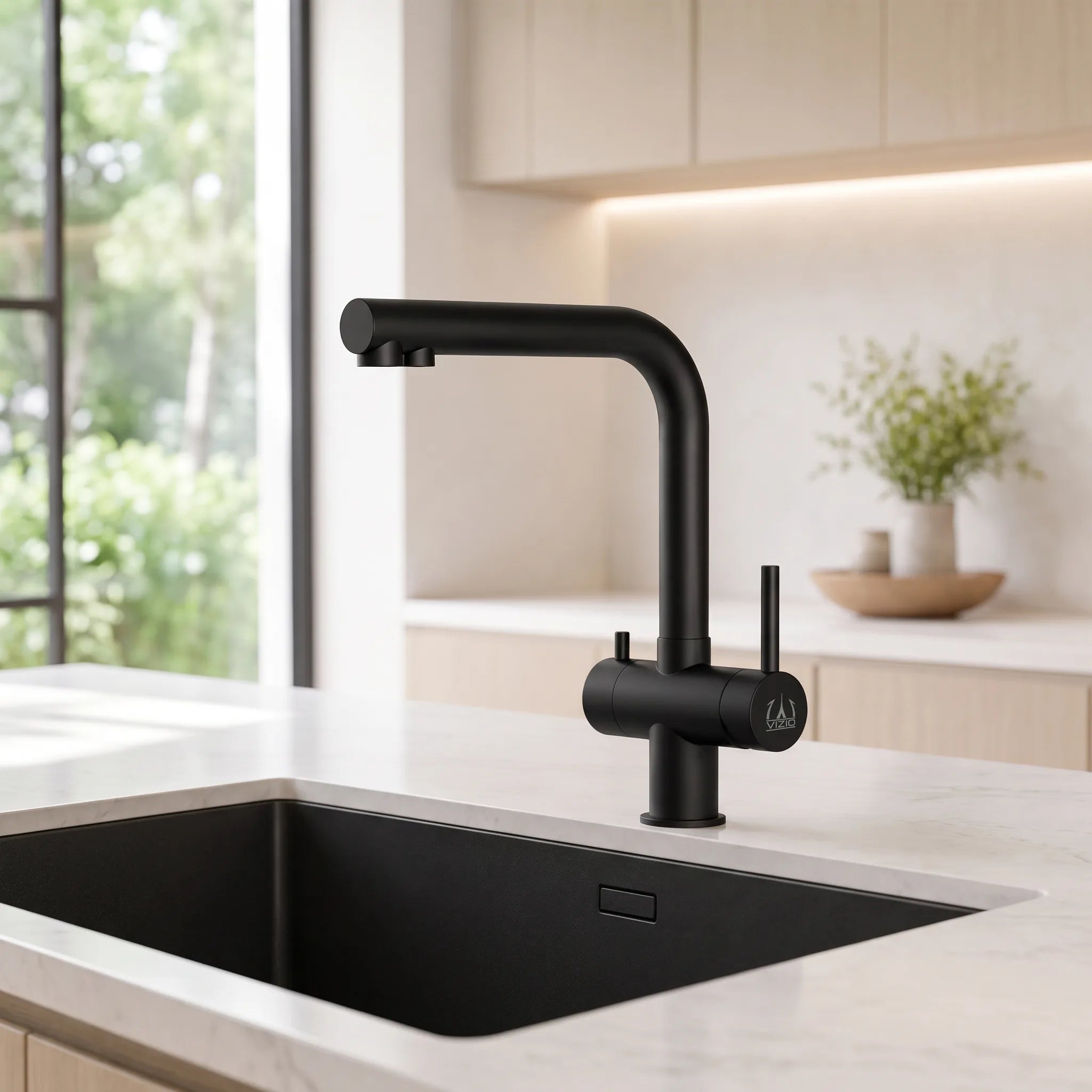 3-Wege-Armatur Atessa PVD schwarz matt – Cold-Start-Funktion Detail