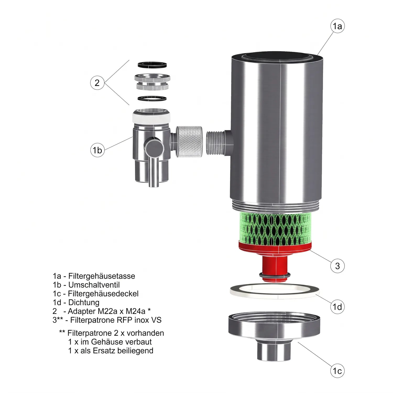 Carbonit GO travel Inox Reise-Wasserfilter – Technische Zeichnung mit Maßangaben